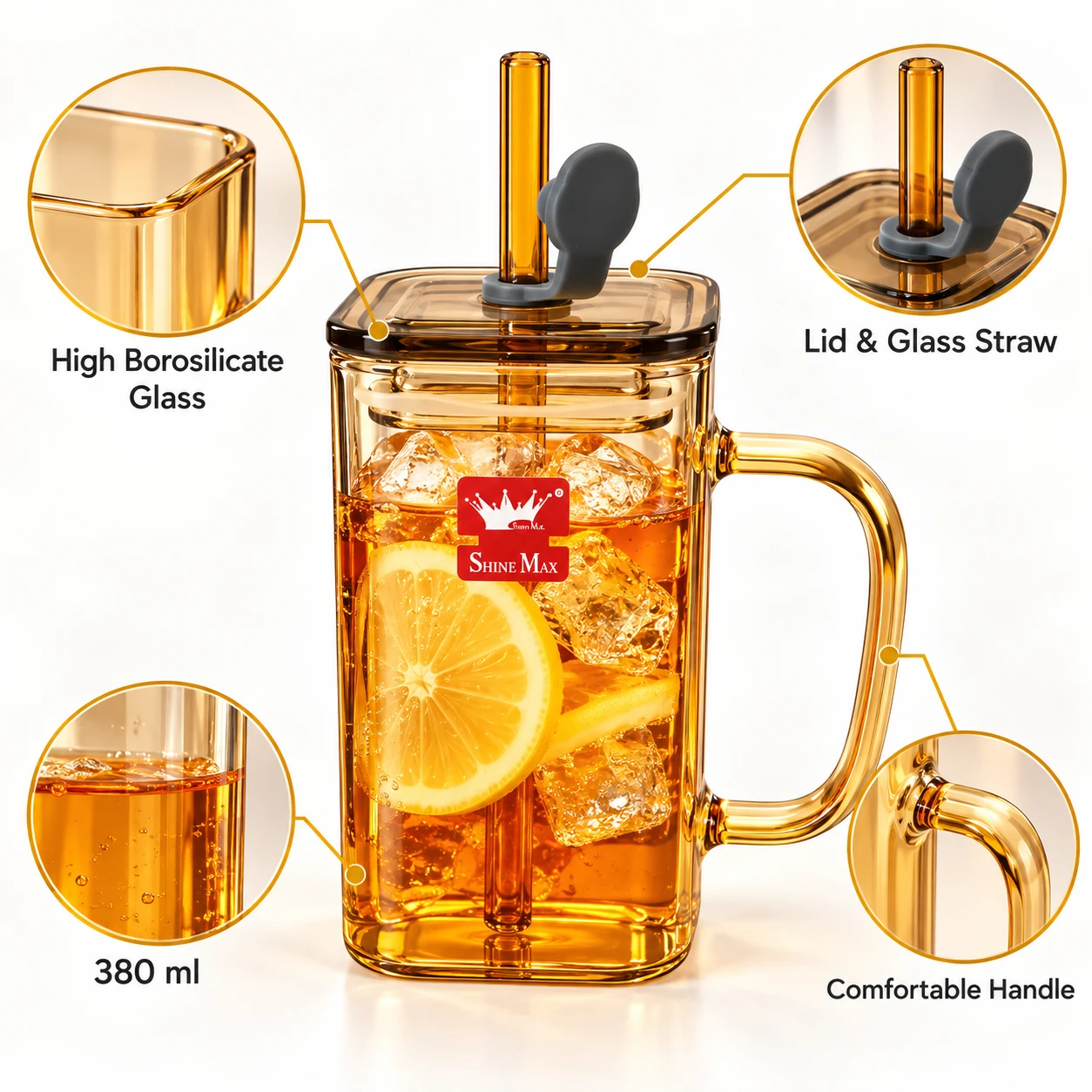 Borosilicate Glass Mug with Lid & Straw - view 4